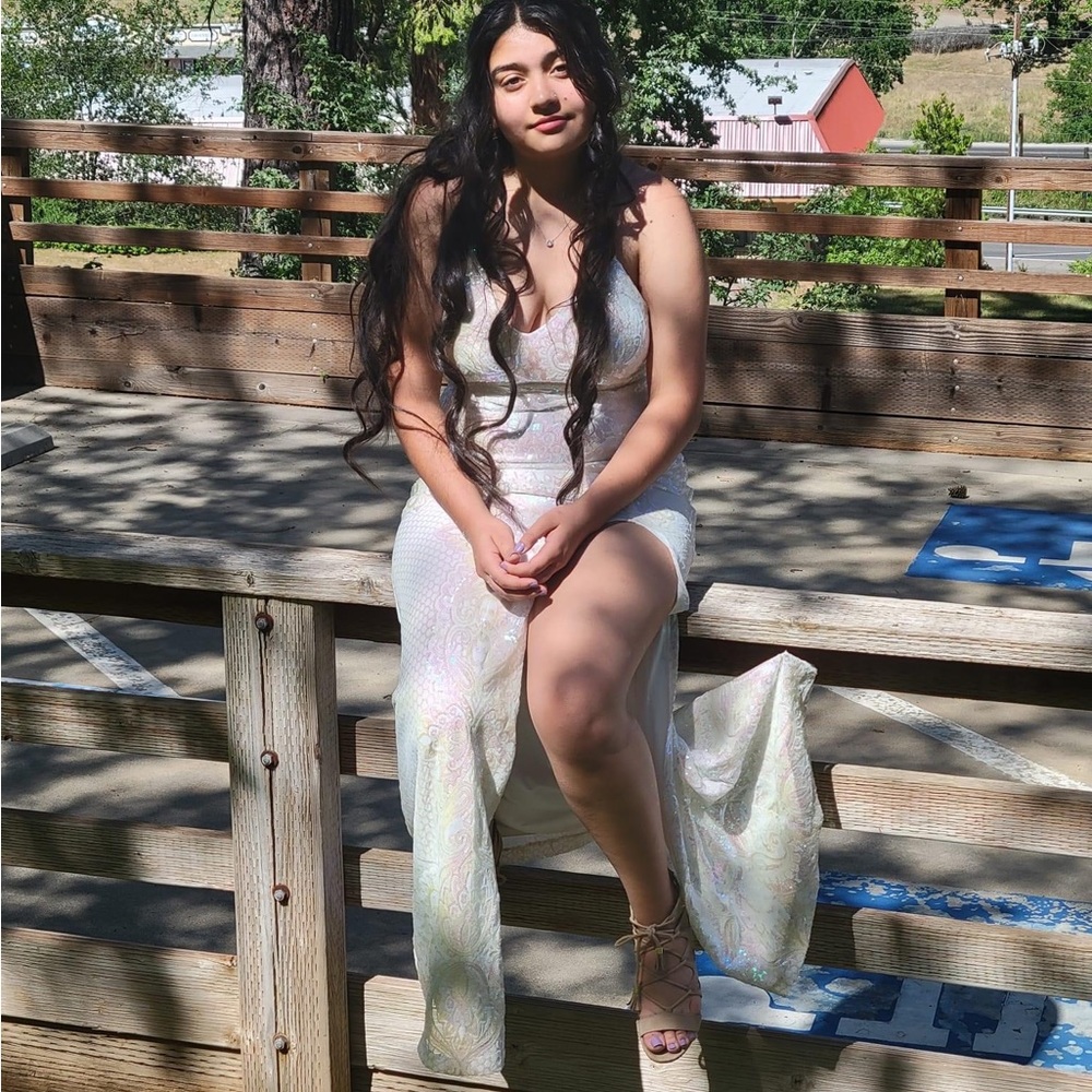White sequin prom dress